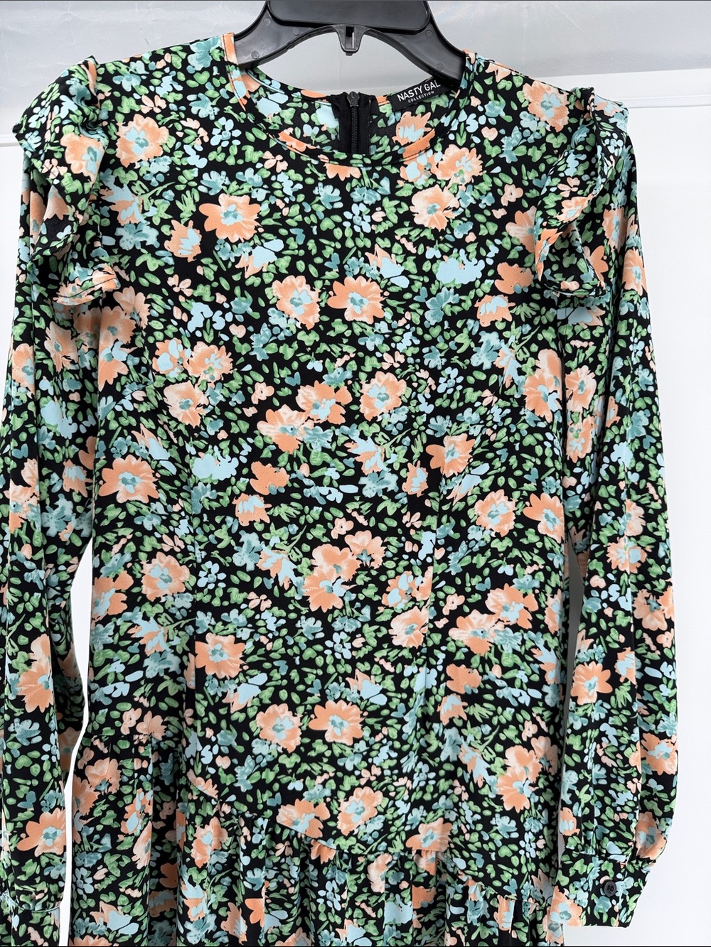 Nasty Gal Black Maxi Dress with Peach and Mint Floral Print